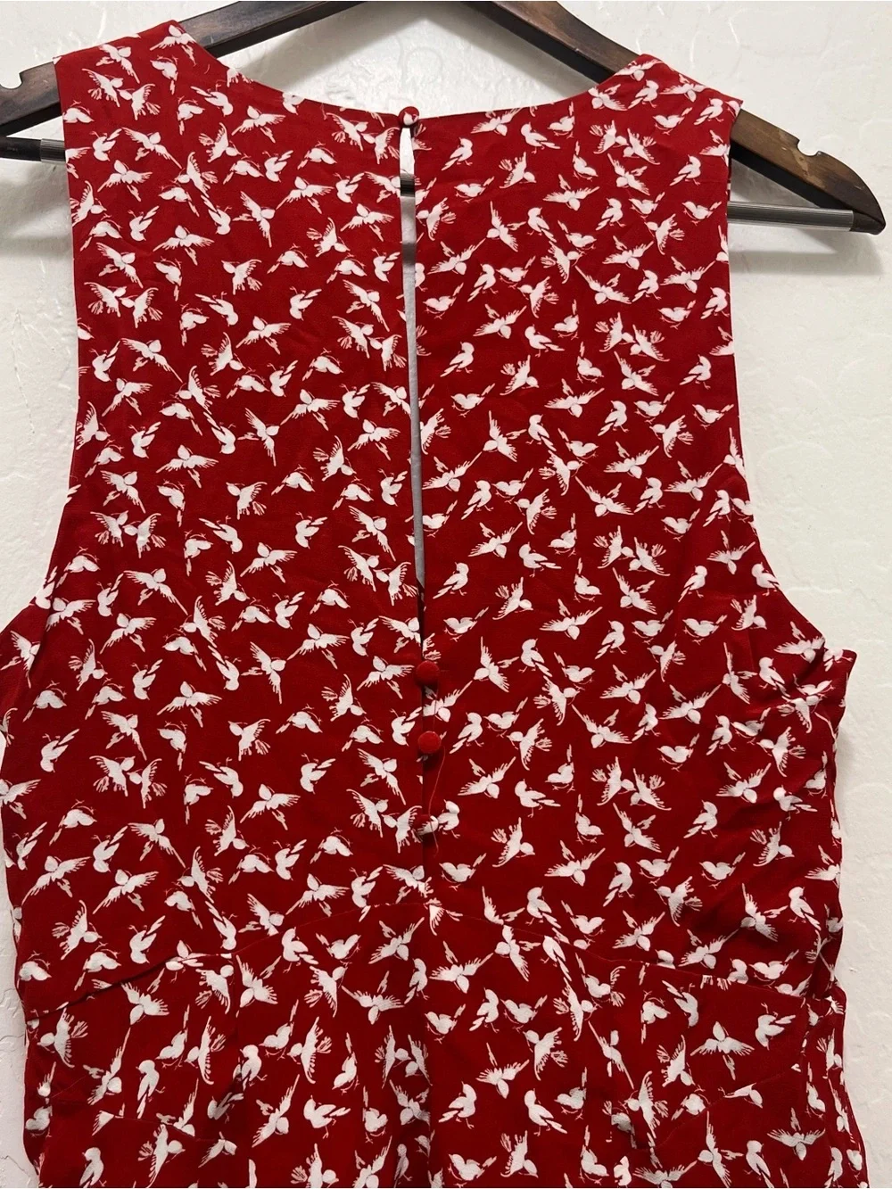 NWOT Free People Walk Me Home Red Bird Print Mini Dress Boho Plunge V-Neck Sz 8